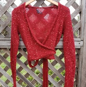 Betsy johnson cropped sequin wrap sweater